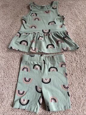 Toddler Two-Piece Mint Green Rainbow Tank + Shorts Set by PL Kids